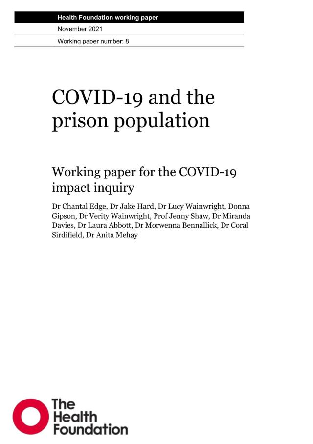 COVID-19 and the prison population working paper front cover