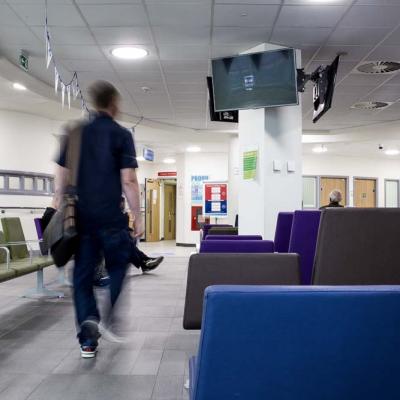 Photo of an empty hospital waiting room