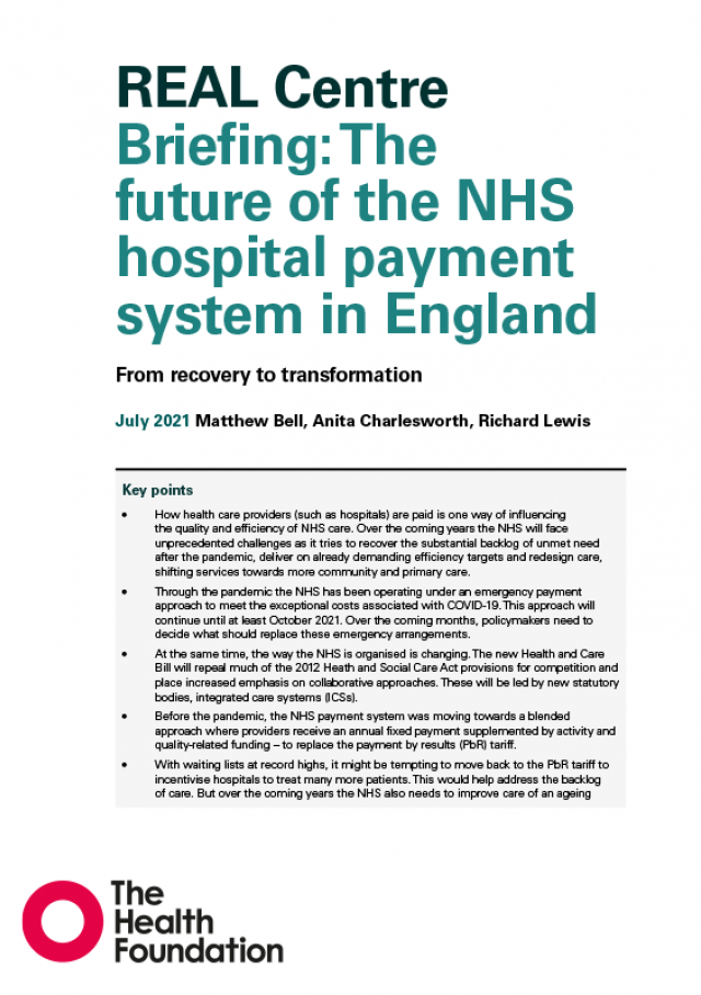 REAL Centre Briefing: The future of the NHS hospital payment system in England