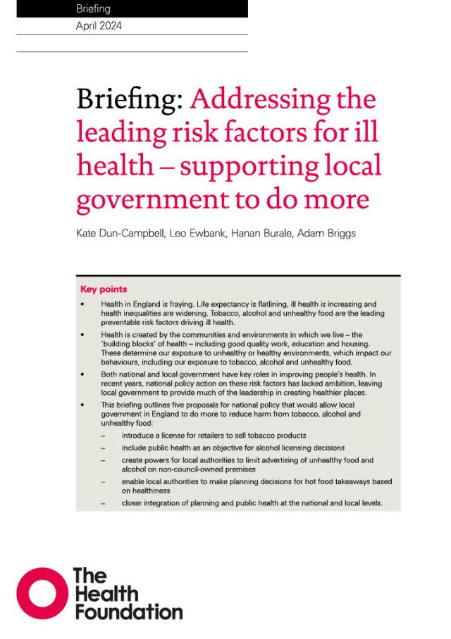 Addressing the leading risk factors for ill health – supporting local government to do more