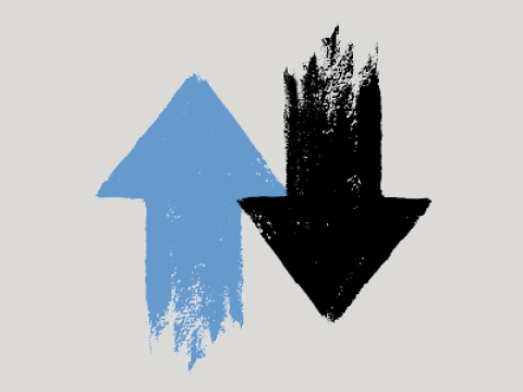 Graphic showing blue and black arrow