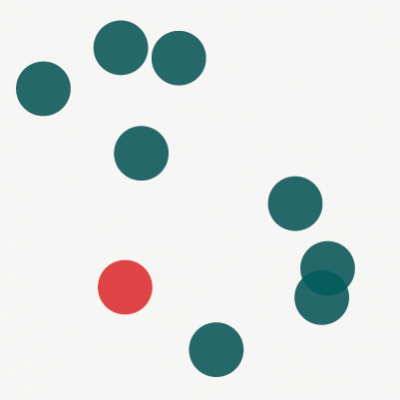 Graphic showing red and teal dots