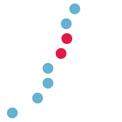 Graphic showing blue and red dots