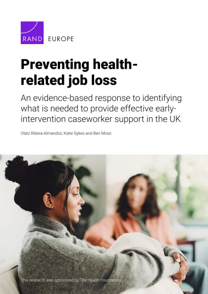 Report front cover graphic from the Preventing health-related job loss report with RAND Europe
