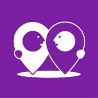 White location pin icon on a purple background