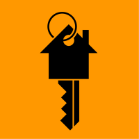 Black house and key icon on an orange background