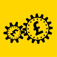 Black cogs icon on a yellow background